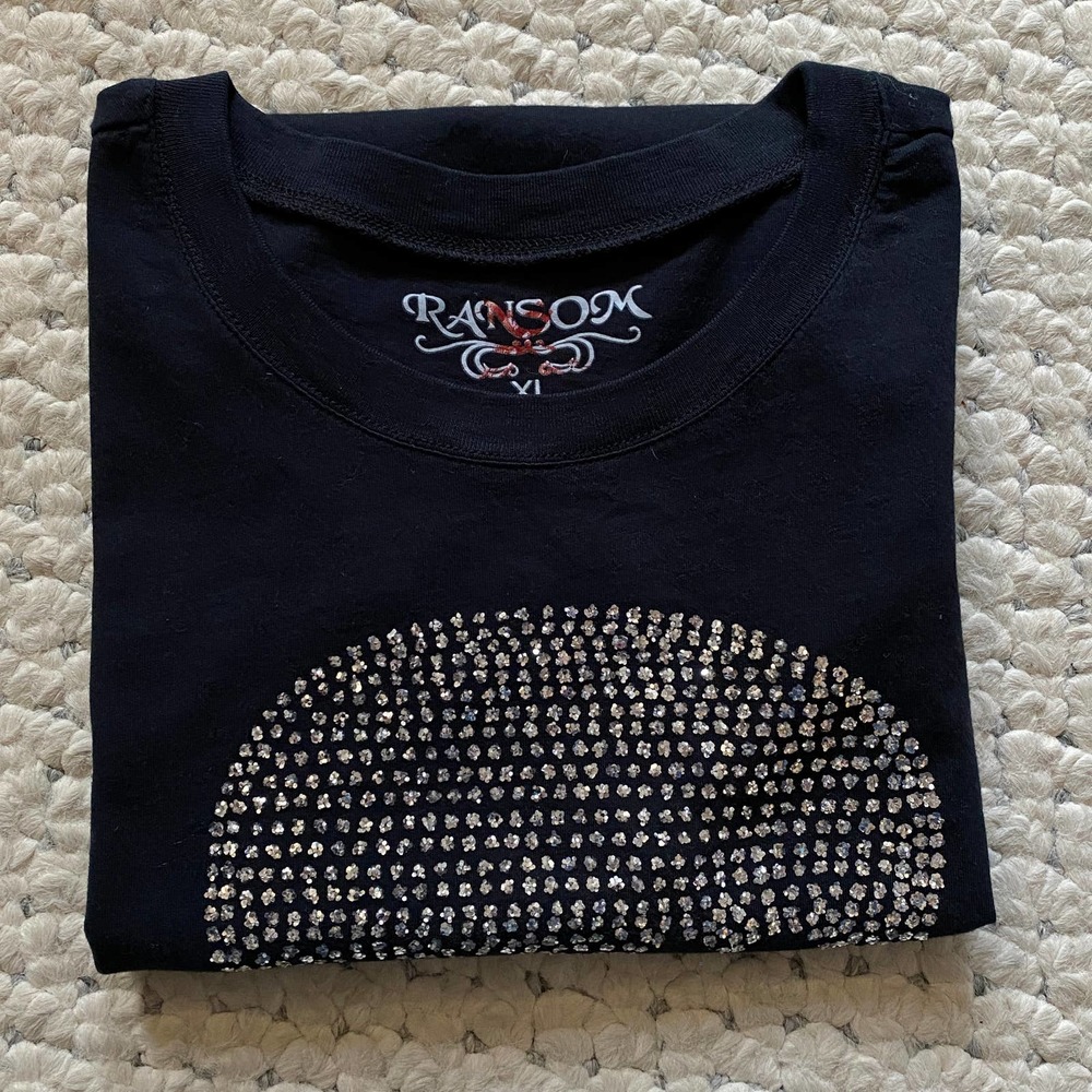 Ransom Silver Metallic Skull Black T-shirt! Beautiful 100% Cotton Tee S Like New - Picture 7 of 7